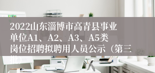 2022山东淄博市高青县事业单位A1、A2、A3、A5类岗位招聘拟聘用人员公示（第三批）