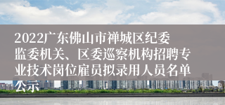 2022广东佛山市禅城区纪委监委机关、区委巡察机构招聘专业技术岗位雇员拟录用人员名单公示