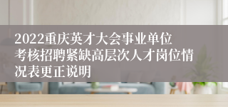 2022重庆英才大会事业单位考核招聘紧缺高层次人才岗位情况表更正说明