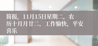 简报，11月15日星期二，农历十月月廿二，工作愉快，平安喜乐