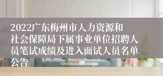 2022广东梅州市人力资源和社会保障局下属事业单位招聘人员笔试成绩及进入面试人员名单公告