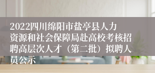 2022四川绵阳市盐亭县人力资源和社会保障局赴高校考核招聘高层次人才（第二批）拟聘人员公示