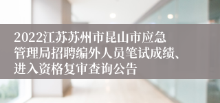 2022江苏苏州市昆山市应急管理局招聘编外人员笔试成绩、进入资格复审查询公告