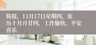 简报，11月17日星期四，农历十月月廿四，工作愉快，平安喜乐