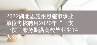 2022湖北恩施州恩施市事业单位考核聘用2020年“三支一扶”服务期满高校毕业生14人公告