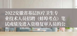 2022安徽省基层医疗卫生专业技术人员招聘（蚌埠考点）笔试成绩及进入资格复审人员的公告