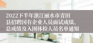 2022下半年浙江丽水市青田县招聘国有企业人员面试成绩、总成绩及入围体检人员名单通知