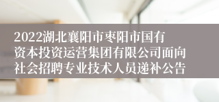 2022湖北襄阳市枣阳市国有资本投资运营集团有限公司面向社会招聘专业技术人员递补公告