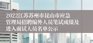 2022江苏苏州市昆山市应急管理局招聘编外人员笔试成绩及进入面试人员名单公示