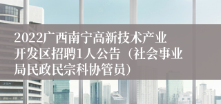 2022广西南宁高新技术产业开发区招聘1人公告（社会事业局民政民宗科协管员）