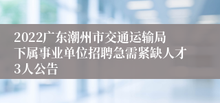 2022广东潮州市交通运输局下属事业单位招聘急需紧缺人才3人公告