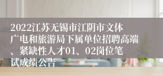 2022江苏无锡市江阴市文体广电和旅游局下属单位招聘高端、紧缺性人才01、02岗位笔试成绩公告