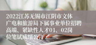 2022江苏无锡市江阴市文体广电和旅游局下属事业单位招聘高端、紧缺性人才01、02岗位笔试成绩公告