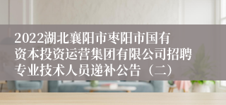 2022湖北襄阳市枣阳市国有资本投资运营集团有限公司招聘专业技术人员递补公告（二）