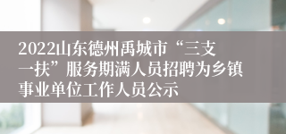 2022山东德州禹城市“三支一扶”服务期满人员招聘为乡镇事业单位工作人员公示