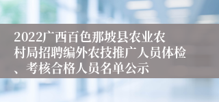 2022广西百色那坡县农业农村局招聘编外农技推广人员体检、考核合格人员名单公示