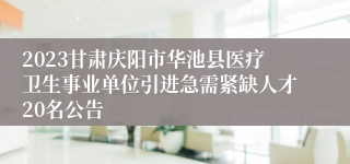 2023甘肃庆阳市华池县医疗卫生事业单位引进急需紧缺人才20名公告