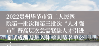 2022贵州毕节市第二人民医院第一批次和第三批次“人才强市”暨高层次急需紧缺人才引进面试成绩及进入体检人员名单公示