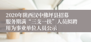 2020年陕西汉中佛坪县招募服务期满“三支一扶”人员拟聘用为事业单位人员公示