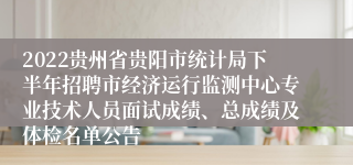 2022贵州省贵阳市统计局下半年招聘市经济运行监测中心专业技术人员面试成绩、总成绩及体检名单公告