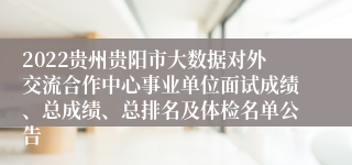 2022贵州贵阳市大数据对外交流合作中心事业单位面试成绩、总成绩、总排名及体检名单公告