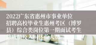 2022广东省惠州市事业单位招聘高校毕业生惠州考区（博罗县）综合类岗位第一期面试考生总成绩及入围体检人员