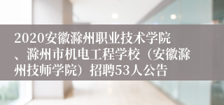 2020安徽滁州职业技术学院、滁州市机电工程学校（安徽滁州技师学院）招聘53人公告