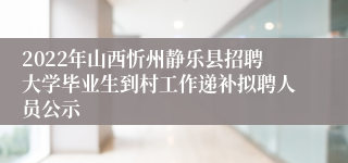 2022年山西忻州静乐县招聘大学毕业生到村工作递补拟聘人员公示