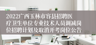 2022广西玉林市容县招聘医疗卫生单位专业技术人员调减岗位招聘计划及取消开考岗位公告