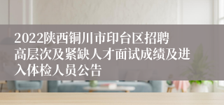 2022陕西铜川市印台区招聘高层次及紧缺人才面试成绩及进入体检人员公告