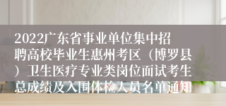 2022广东省事业单位集中招聘高校毕业生惠州考区（博罗县）卫生医疗专业类岗位面试考生总成绩及入围体检人员名单通知