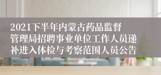 2021下半年内蒙古药品监督管理局招聘事业单位工作人员递补进入体检与考察范围人员公告