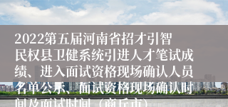 2022第五届河南省招才引智民权县卫健系统引进人才笔试成绩、进入面试资格现场确认人员名单公示、面试资格现场确认时间及面试时间（商丘市）