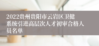 2022贵州贵阳市云岩区卫健系统引进高层次人才初审合格人员名单