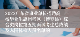 2022广东省事业单位招聘高校毕业生惠州考区（博罗县）综合类岗位第五期面试考生总成绩及入围体检人员名单的