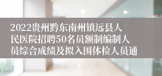 2022贵州黔东南州镇远县人民医院招聘50名员额制编制人员综合成绩及拟入围体检人员通知