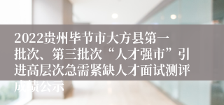 2022贵州毕节市大方县第一批次、第三批次“人才强市”引进高层次急需紧缺人才面试测评成绩公示