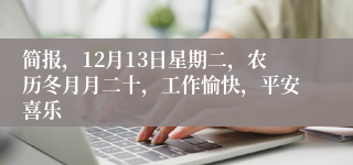 简报，12月13日星期二，农历冬月月二十，工作愉快，平安喜乐