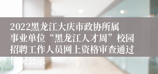 2022黑龙江大庆市政协所属事业单位“黑龙江人才周”校园招聘工作人员网上资格审查通过情况公示