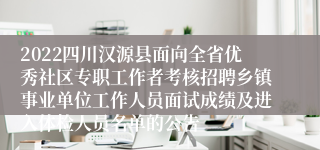 2022四川汉源县面向全省优秀社区专职工作者考核招聘乡镇事业单位工作人员面试成绩及进入体检人员名单的公告