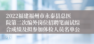 2022福建福州市永泰县总医院第二次编外岗位招聘笔面试综合成绩及拟参加体检人员名单公示