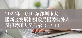 2022年10月广东深圳市大鹏新区发展和财政局招聘编外人员拟聘用人员公示（12-13）