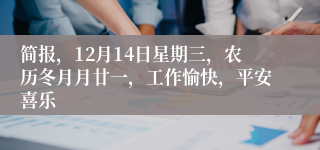 简报，12月14日星期三，农历冬月月廿一，工作愉快，平安喜乐