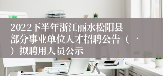 2022下半年浙江丽水松阳县部分事业单位人才招聘公告（一）拟聘用人员公示