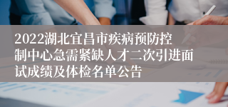 2022湖北宜昌市疾病预防控制中心急需紧缺人才二次引进面试成绩及体检名单公告