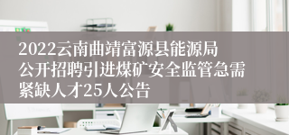 2022云南曲靖富源县能源局公开招聘引进煤矿安全监管急需紧缺人才25人公告