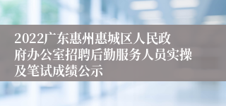 2022广东惠州惠城区人民政府办公室招聘后勤服务人员实操及笔试成绩公示