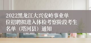 2022黑龙江大兴安岭事业单位招聘拟进入体检考察阶段考生名单（塔河县）通知