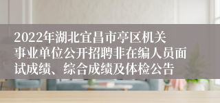 2022年湖北宜昌市亭区机关事业单位公开招聘非在编人员面试成绩、综合成绩及体检公告