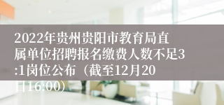 2022年贵州贵阳市教育局直属单位招聘报名缴费人数不足3:1岗位公布（截至12月20日16:00）